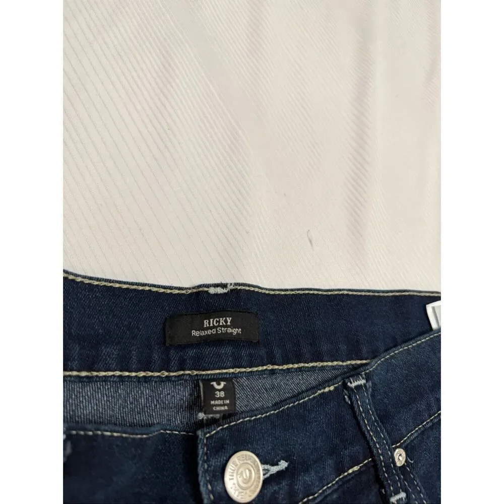 NWT True Religion Men’s Dark Oak Wash Ricky Straight Denim Jeans Size 38 X 34